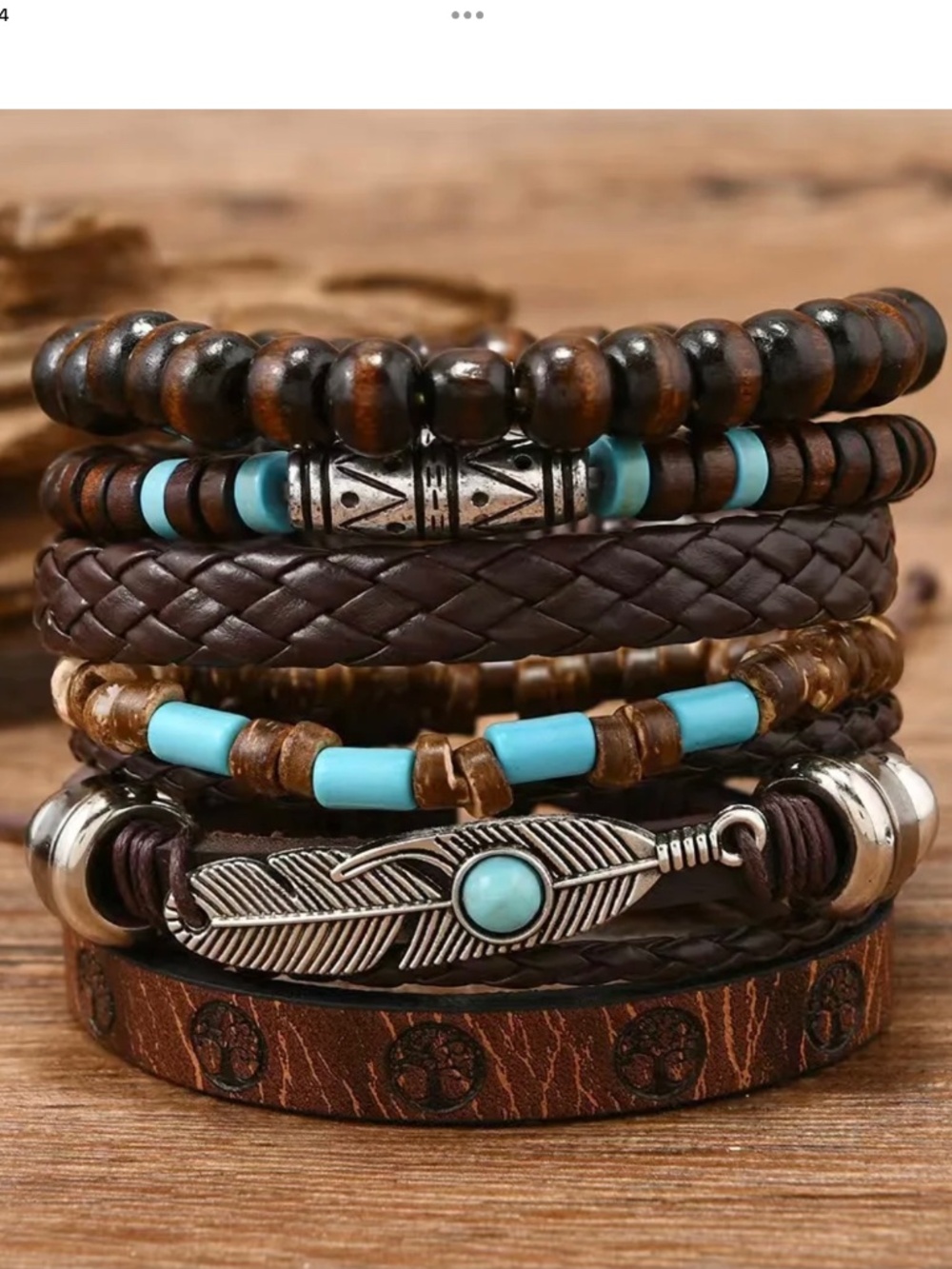Rustic Boho Leather & Turquoise Color Bracelet Set